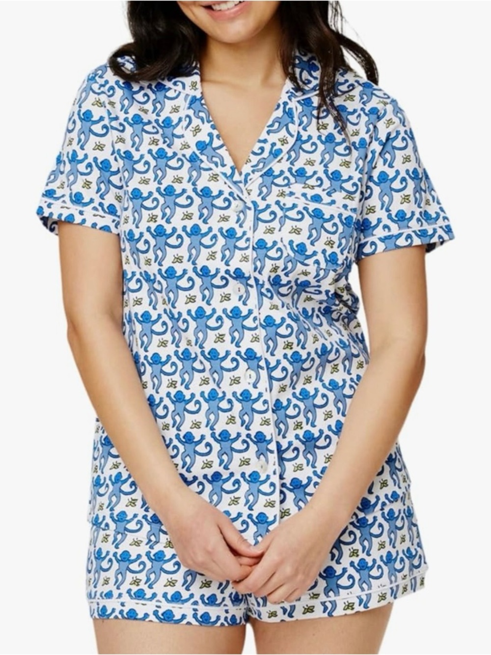 Roller Rabbit Blue Monkey-Print Short Pajama Set size small - Picture 2 of 5
